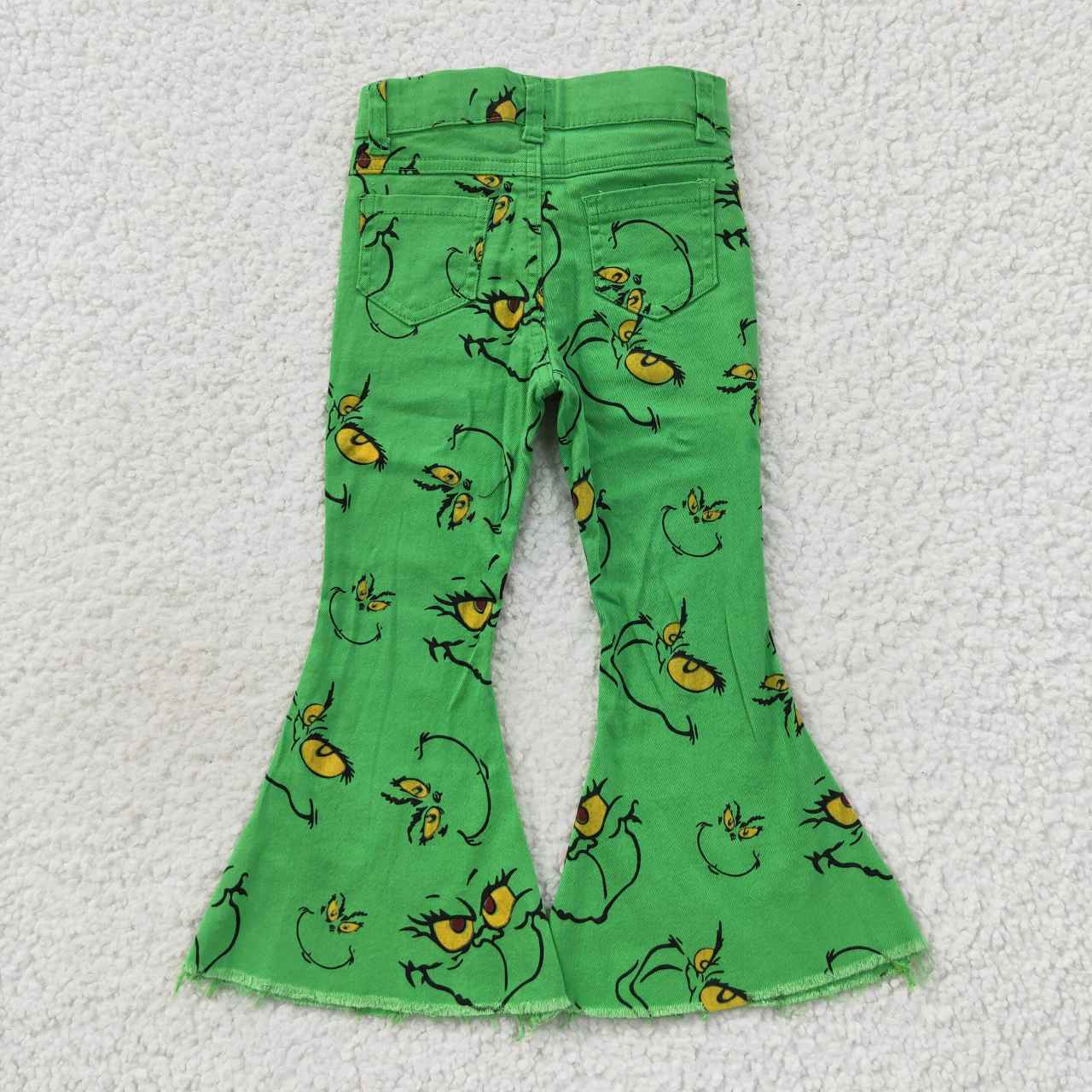 P0230 cartoon grinch smiley green denim trousers