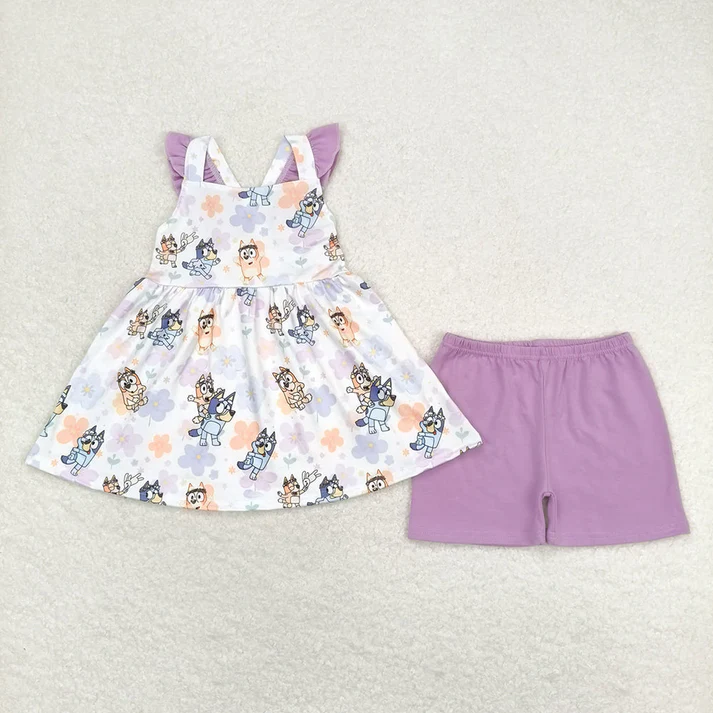 RTS Baby Girls Dogs Flowers Sibling Dresses Clothes Sets