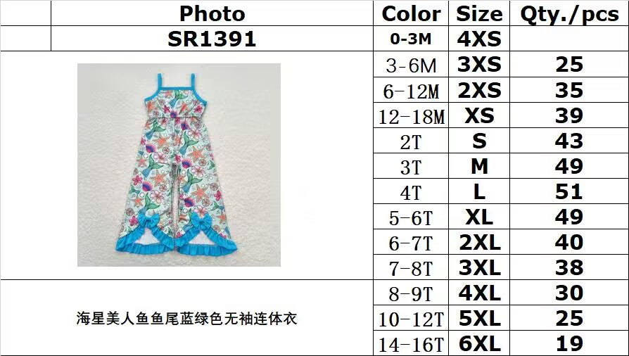 RTS 	 SR1391 Starfish Mermaid Fishtail Teal Sleeveless Bodysuit