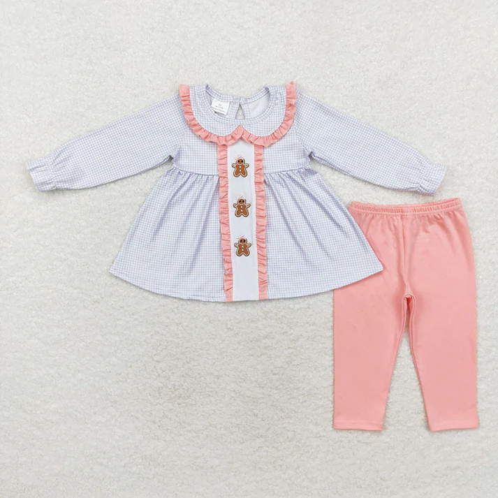 RTS NO MOQ Gingerbread Sibling Dress Outfits Clothes embroidery girls clothing