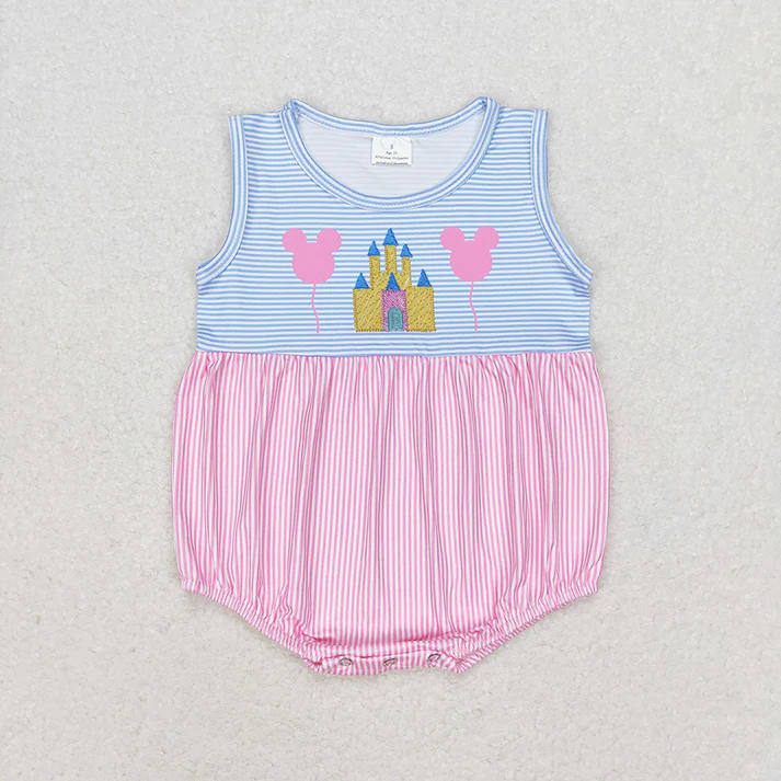 RTS NO MOQ Baby Girls Pink Castle Sibling Sister Rompers Dresses