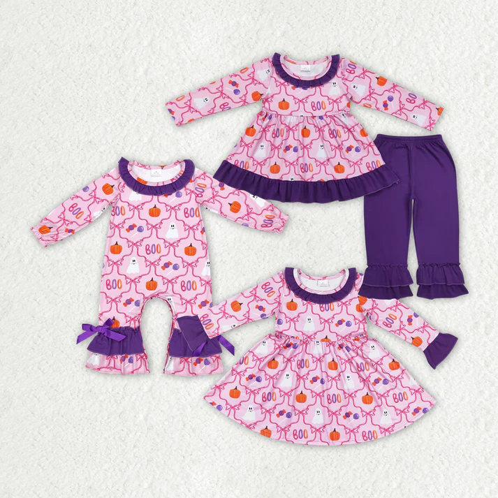 RTS NO MOQ Shipping time 5-7days Halloween Ghost Sibling Dresses Rompers Clothes Sets