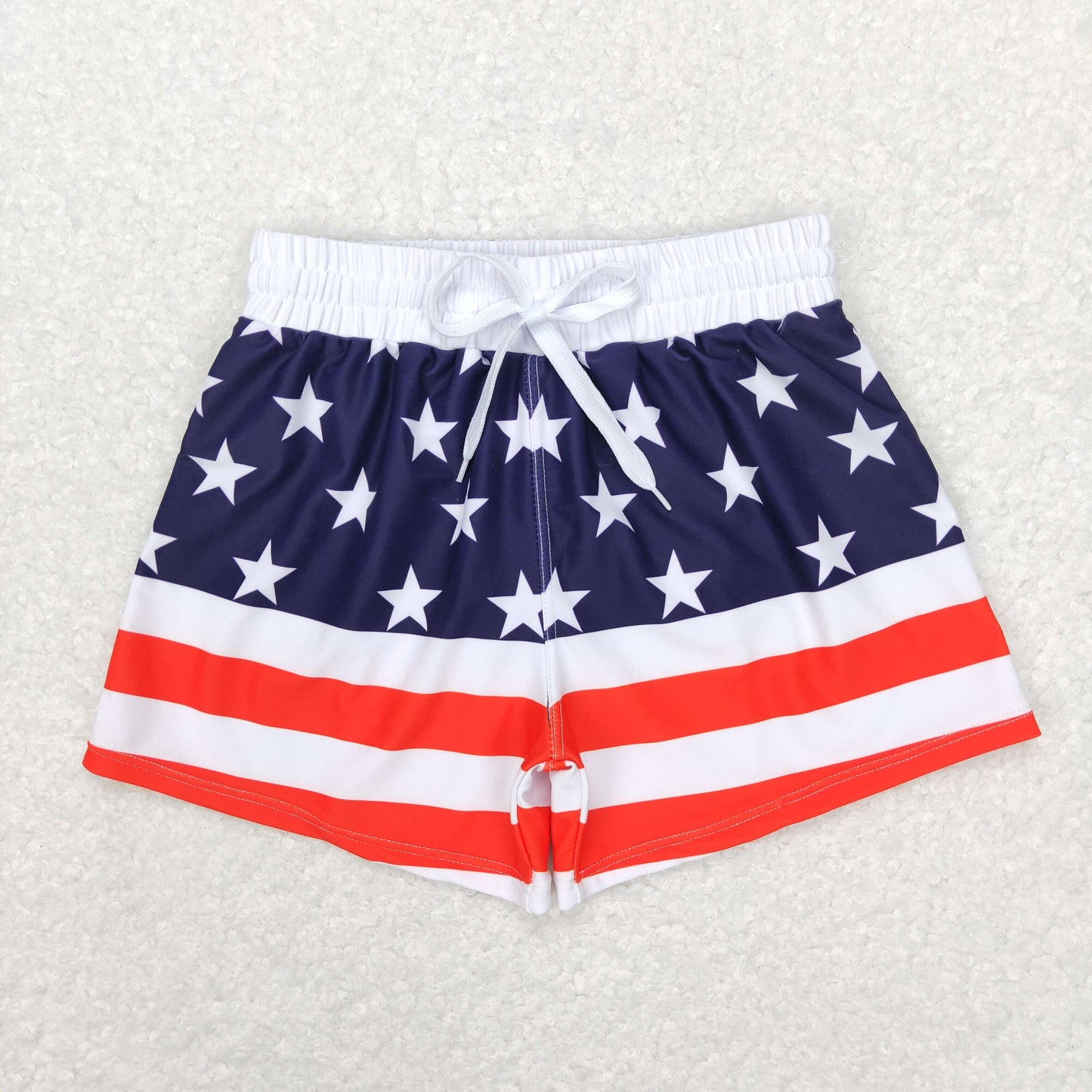 S0188 Five-pointed star red and white striped dark blue swimming trunks