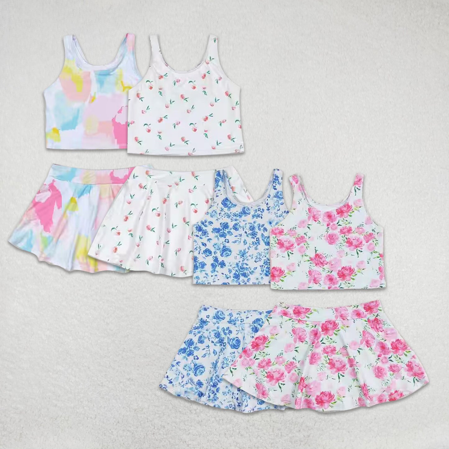 RTS NO MOQ Colorful sleeveless culottes suit Pink floral sleeveless culottes suit  Blue flower white sleeveless culottes suit