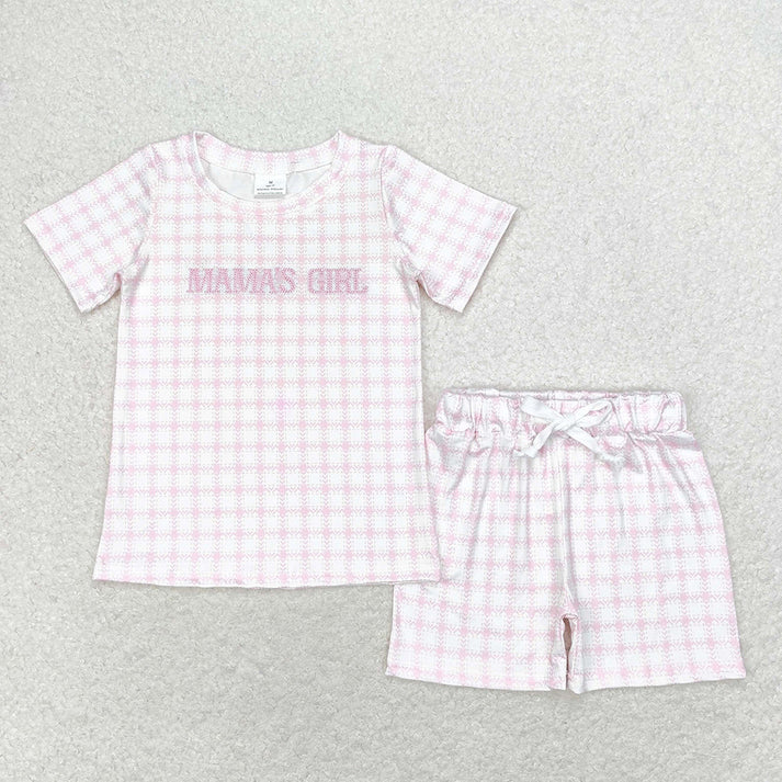RTS NO MOQ Baby Girls Boys Mama's Girl Checkered Sibling Tops Shorts Clothes Sets