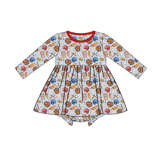 Custom moq 3 eta 7/8week moq 5 eta /4/5week Red Bread & Chips Hat Long Sleeve Top-Thong Set