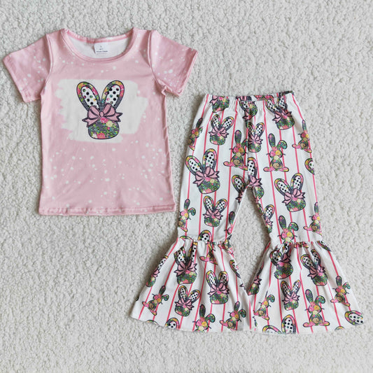 E10-16 Girls Easter Bunny Pink Pants Suit