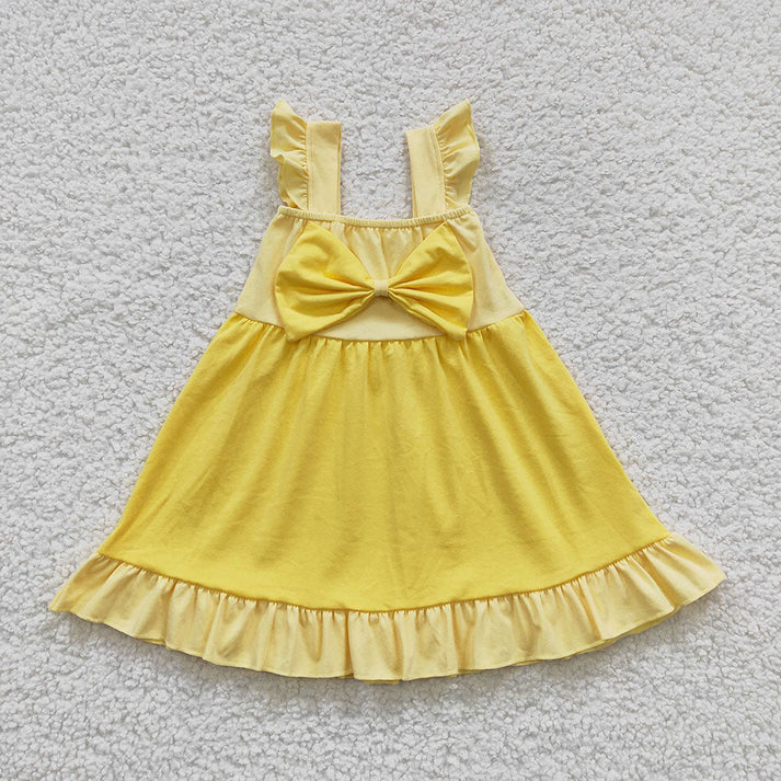 RTS NO MOQ Baby Girls Cartoon Sibling Bow Summer Knee Length Dresses
