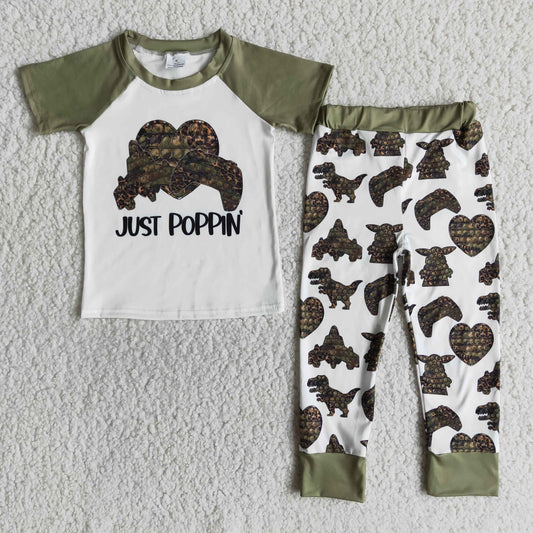 rts no moq E12-16 Boys Valentine's Day Dinosaur Short Sleeve Long Pants Set