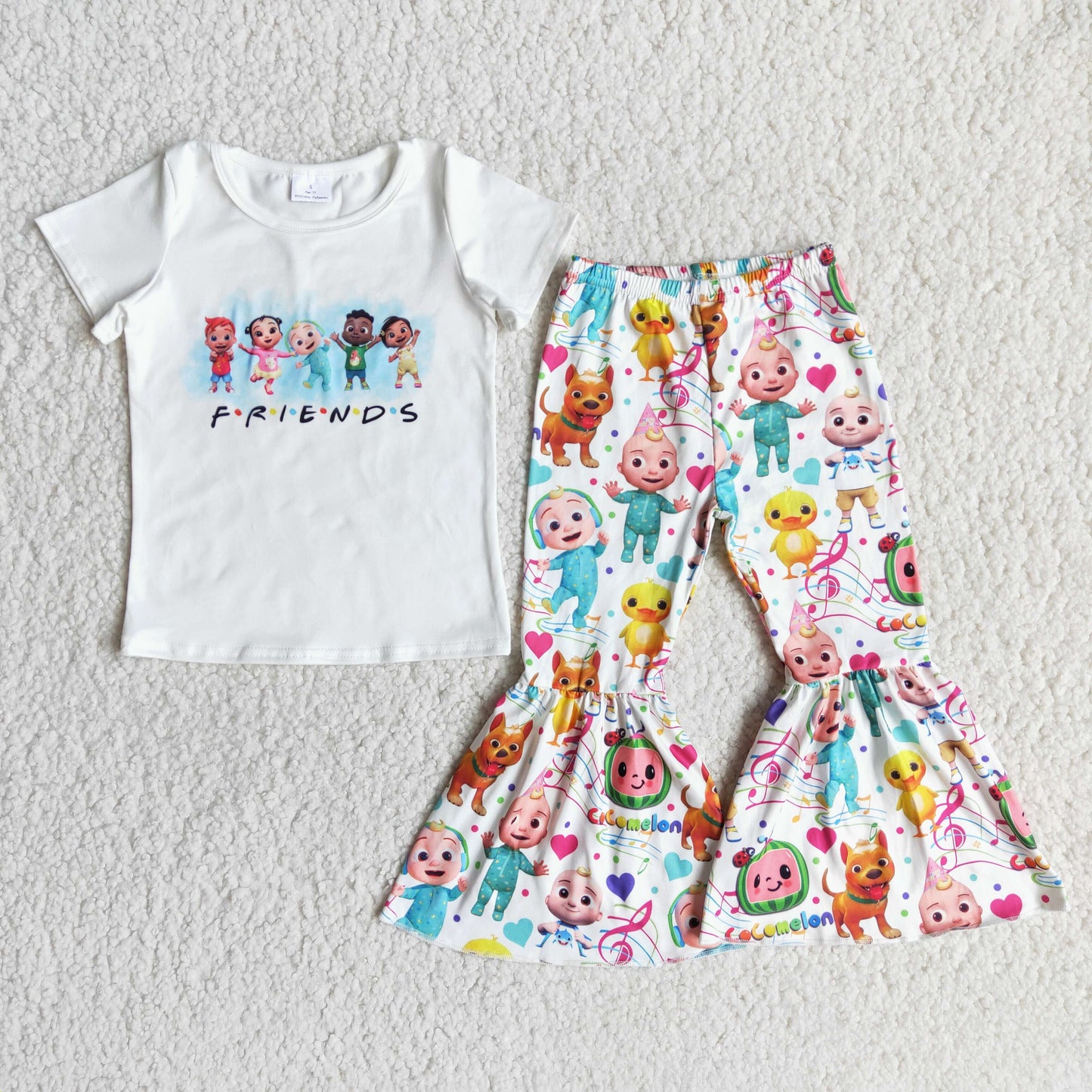 E13-4 cocomelon cartoon white short-sleeved bell pants suit