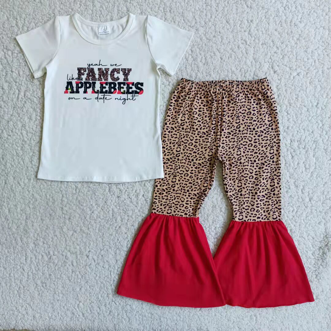 E4-20 Girls Lettered Leopard Print Pants Suit