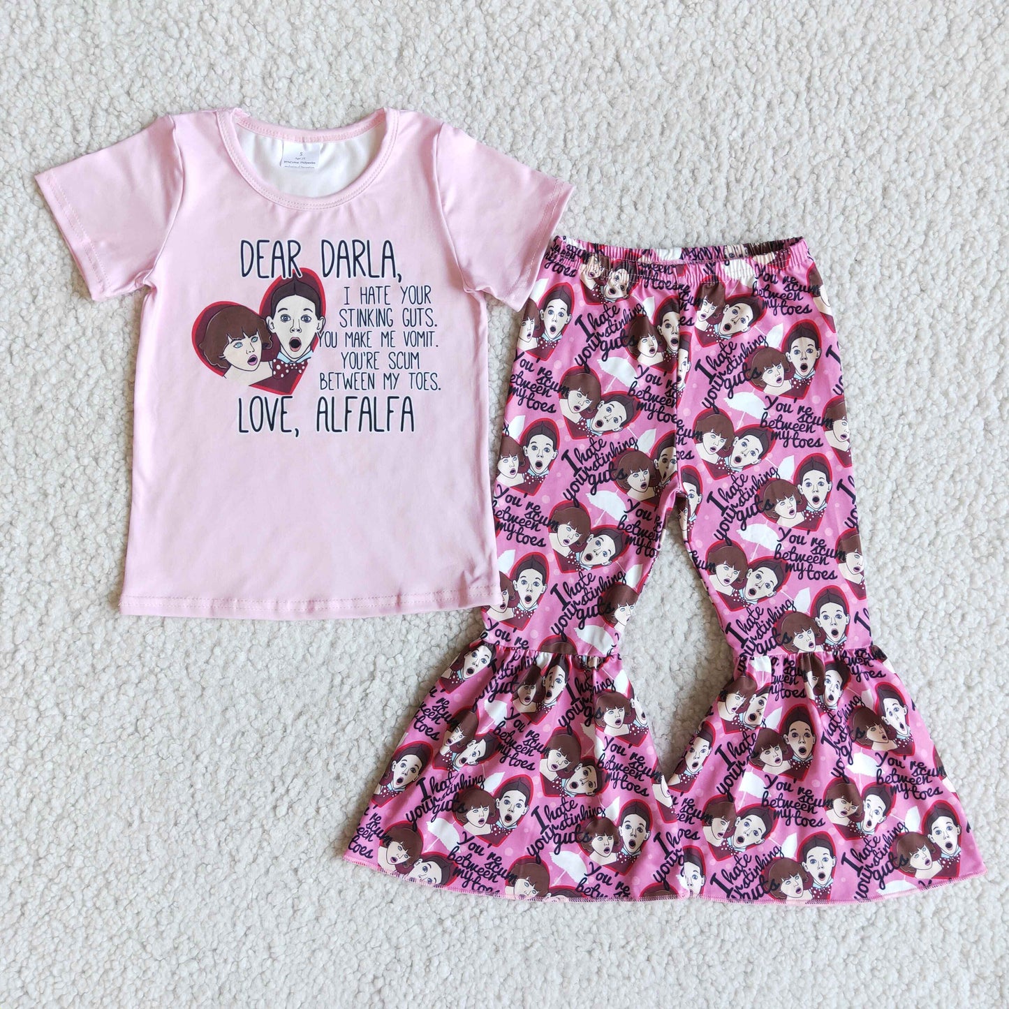 E5-15 Girl Cartoon Love Valentine Pants Suit