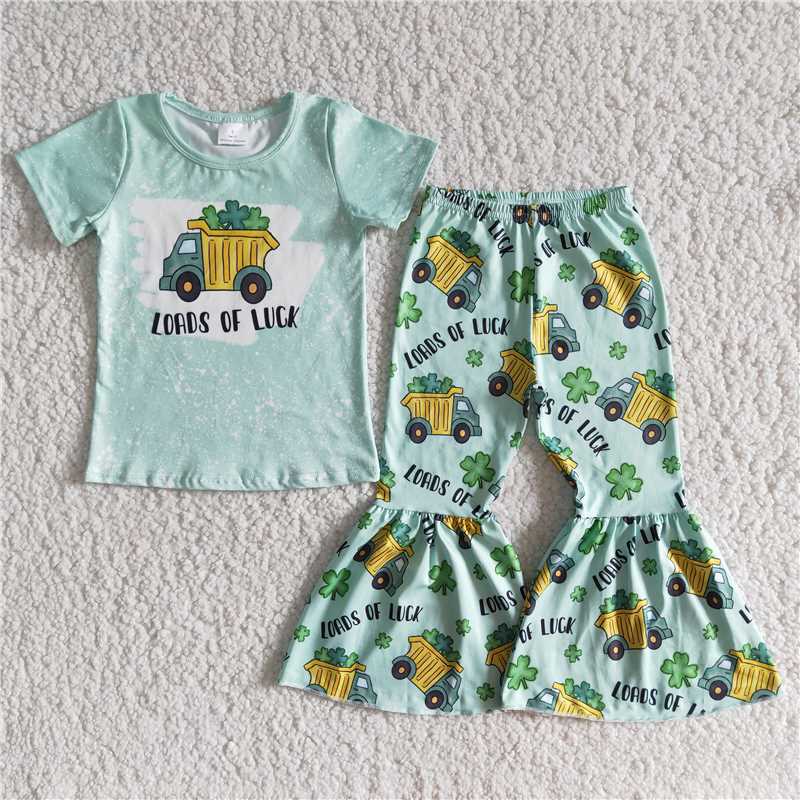 RTS NO MOQ St. Patrick's Four Leaf Clover Short Sleeve Pants Suit