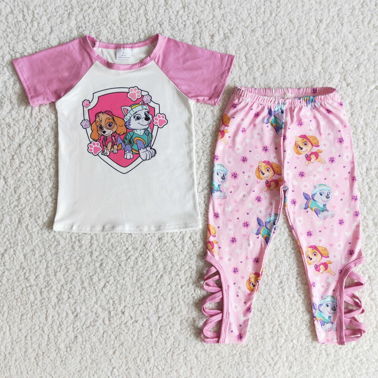 E6-29 Girl Cartoon Dog Pink Pants Suit