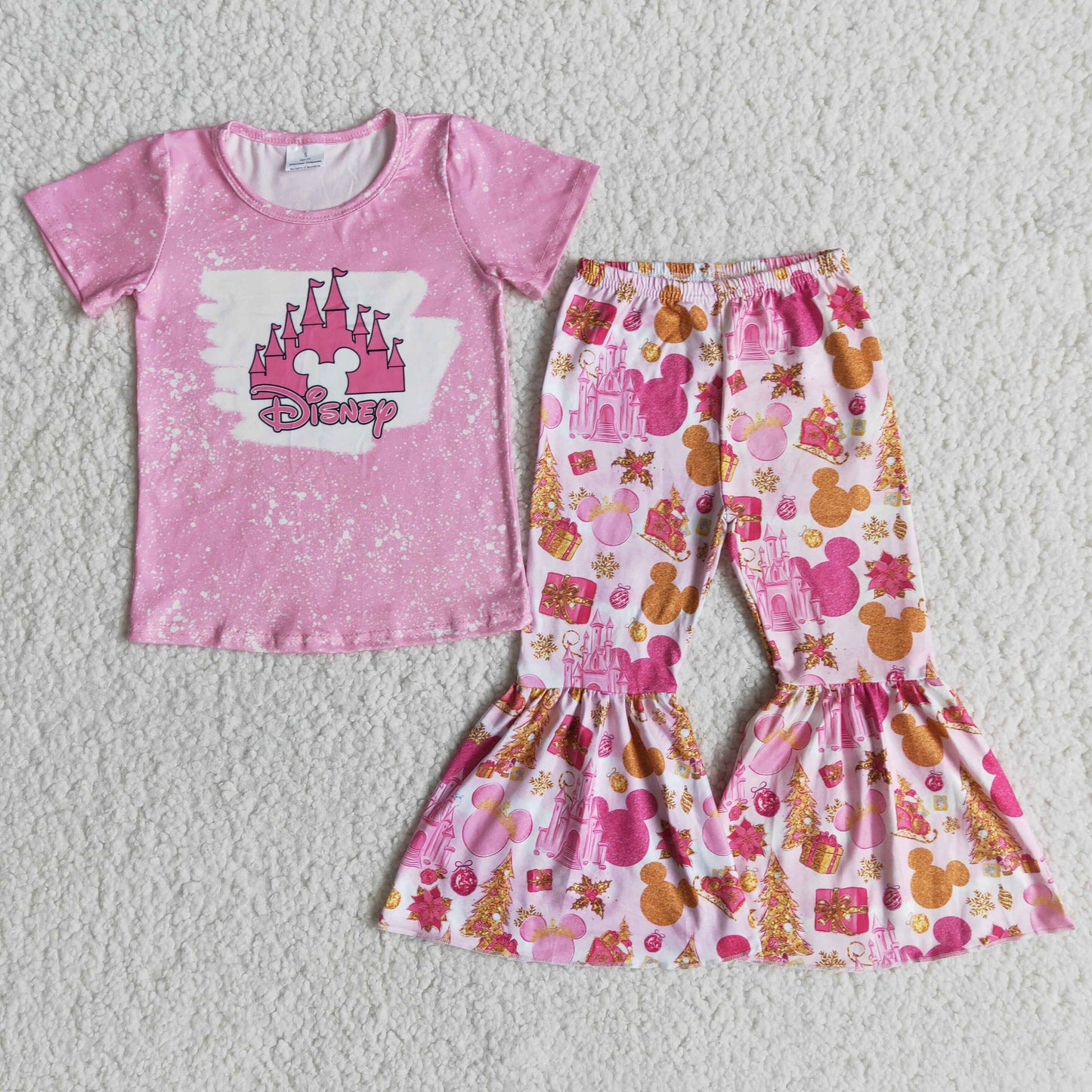 E6-30 Girls Cartoon Castle Pink Pants Suit