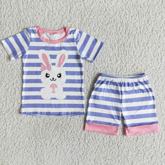 E7-17 Pink bunny blue striped suit