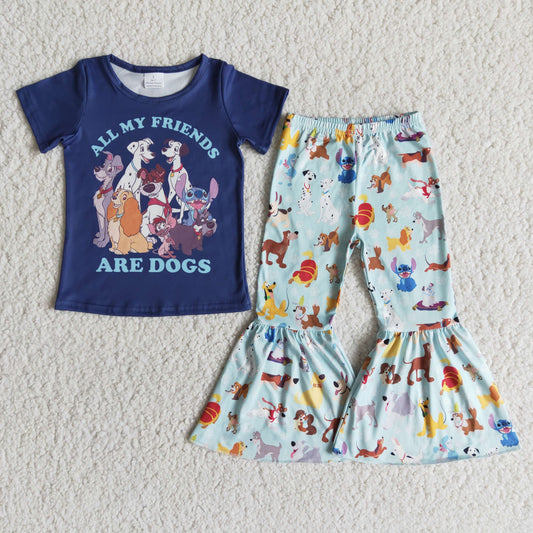 E7-18 ARE.DOGS dark blue short-sleeved bell pants suit