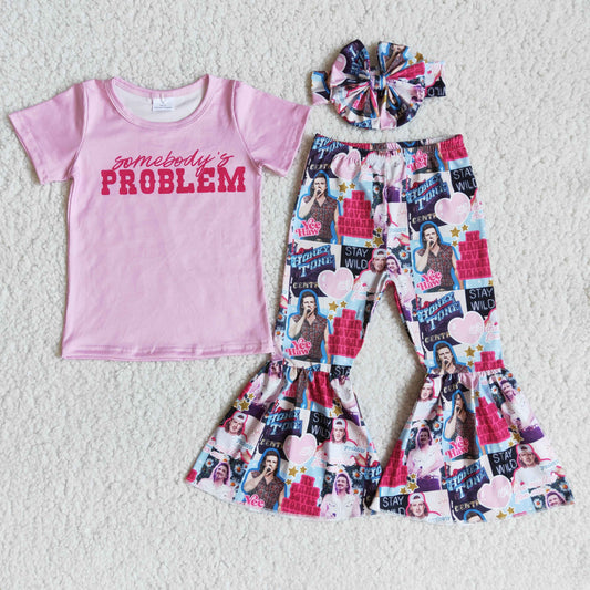 RTS NO MOQ E8-4 PROBLEM pink short-sleeved love bell pants