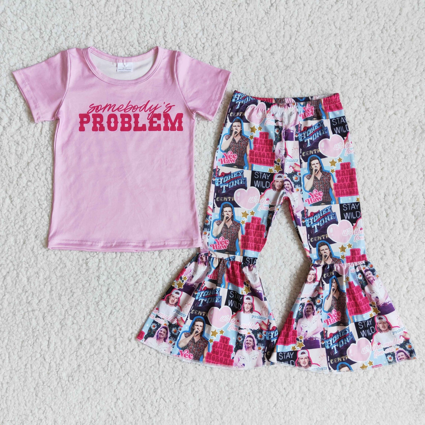 RTS NO MOQ E8-4 PROBLEM pink short-sleeved love bell pants