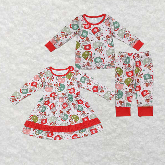 RTS NO MOQ bamboo BLP0783 Modal Christmas gingerbread man cup red long sleeves outfits