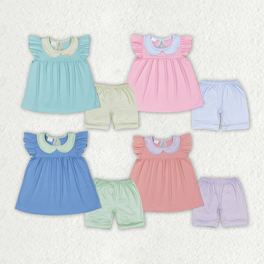 RTS Baby Girls Sibling Sister Flutter Sleeve Ruffle Tunic Shorts Clothes Sets cotton sets
