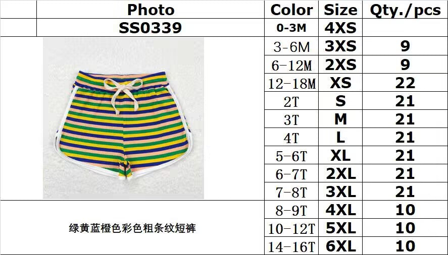 RTS SS0339Green, yellow, blue and orange colorful thick striped shorts
