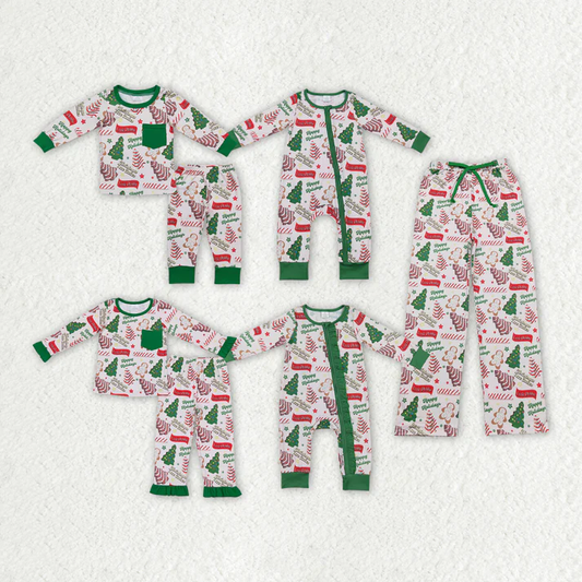 RTS NO MOQ Family Christmas Season green color Tree Sibling Pajamas Clothes Sets