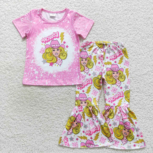 GSPO0801 howdy barbie star lightning pink and white short-sleeved trousers suit