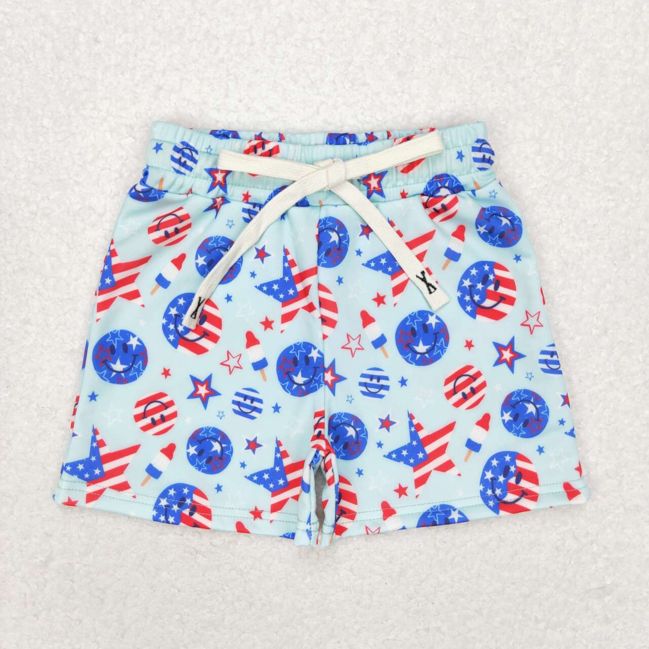 S0434 pre-order baby boy clothes National Day Smiling Stars Stripes Popsicle Lace Blue swim shorts 3-6M to 6-7T