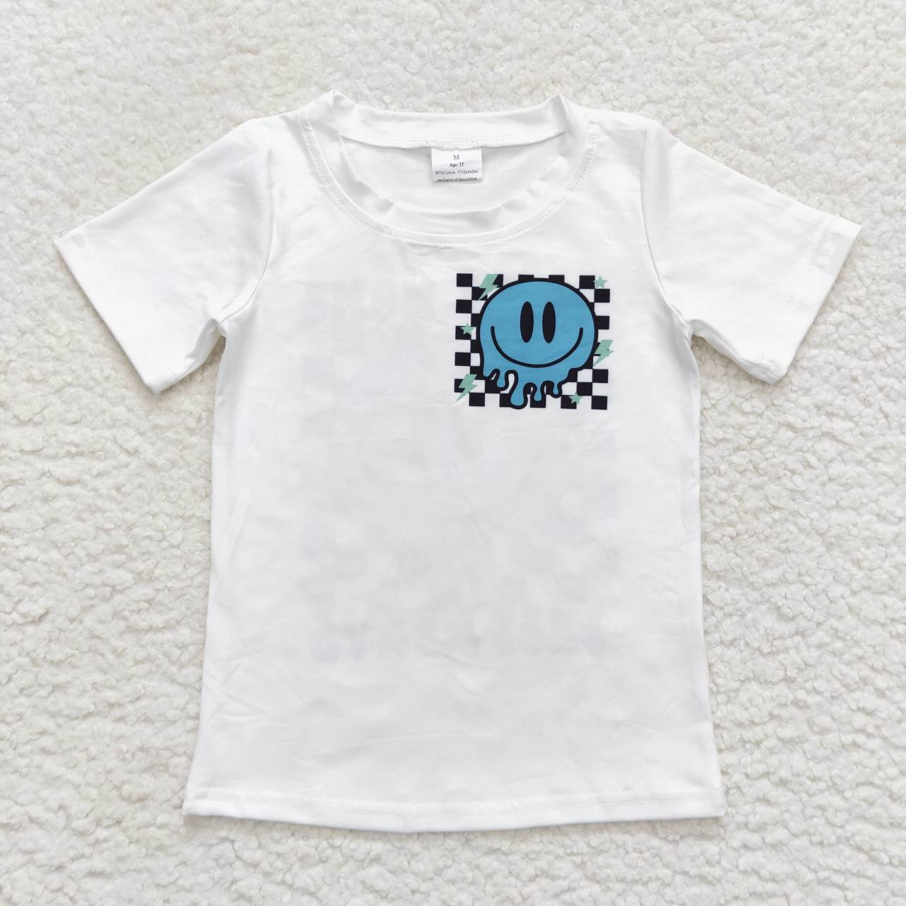 BT0351 on my moms last nerve letter smiley plaid white short sleeve top