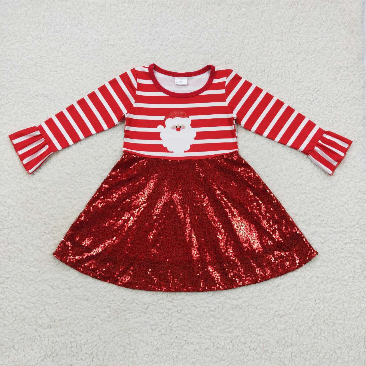GLD0371 Santa Sequin Red and White Striped Long Sleeve  Dress
