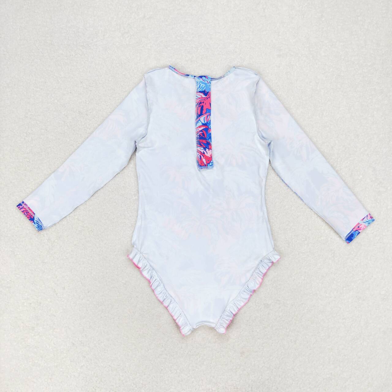 rts no moq S0377 Blue zippered long-sleeved swimsuit with tree and forest pattern