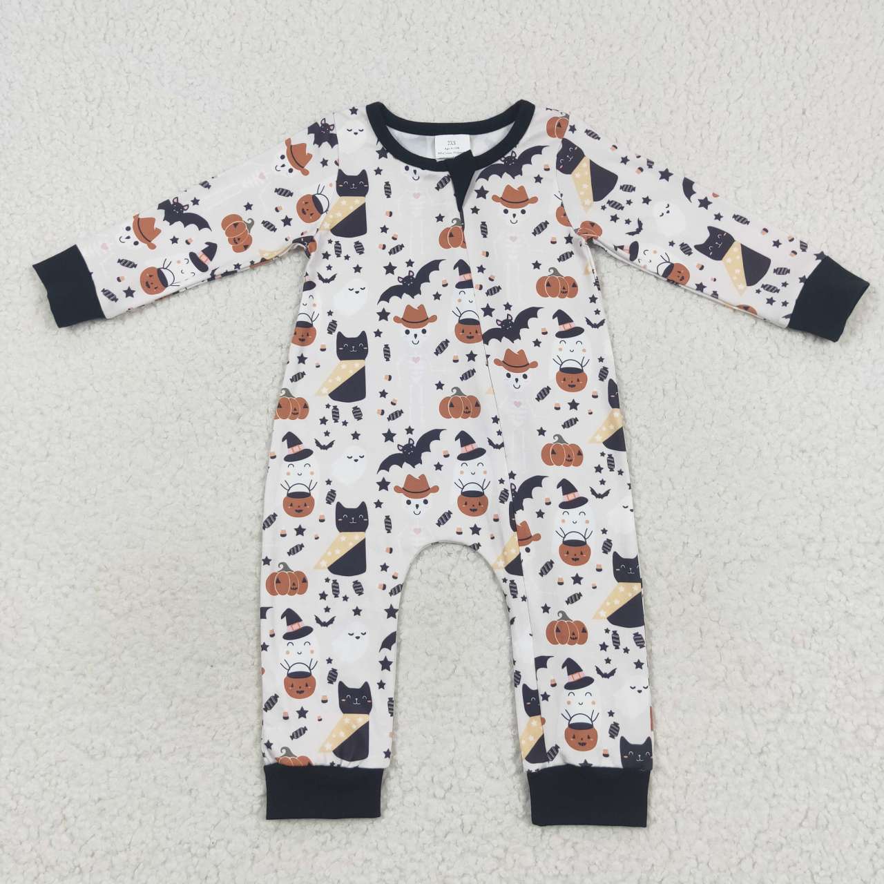 LR0554 Star Bat Kitty Jack-O-Lantern Zipper Long Sleeve Bodysuit