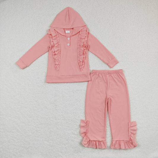 GLP0894 Lace Pink Hooded Long Sleeve Pants Suit