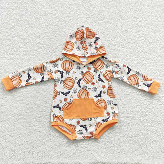 LR0273 Halloween Pumpkin Bat Long Sleeve Bodysuit