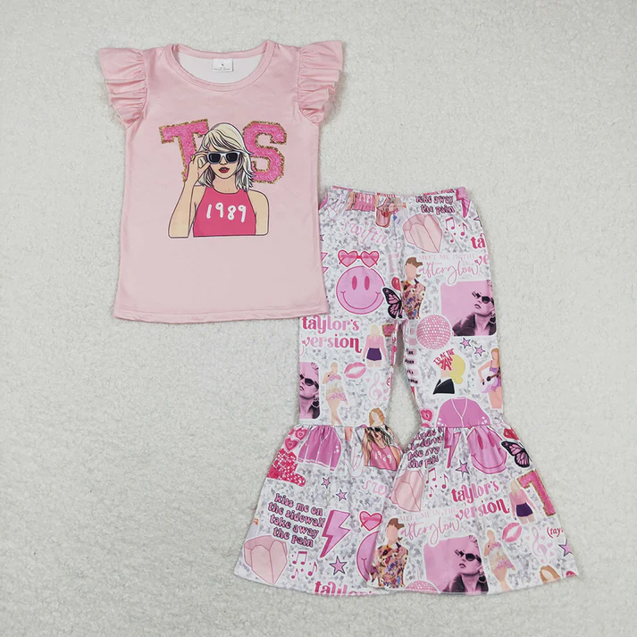 RTS NO MOQ Baby Girls Sibling Sister Concert Singer Shirt Bell Pants Clothes Sets