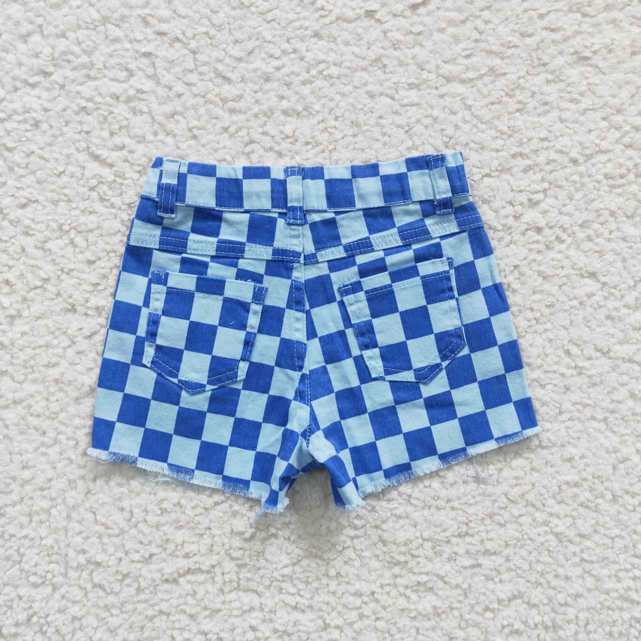 SS0093 Blue Check Denim Shorts