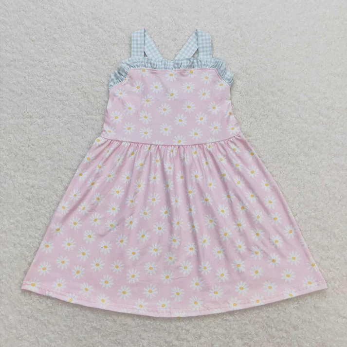 RTS Baby Girls Pink Daisy Straps Dress Rompers Sibling Sister Clothes Sets