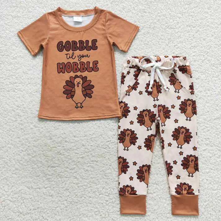 RTS NO MOQ Baby Girls Boys Gobble Turkey Thanksgiving Sibling Clothes Sets