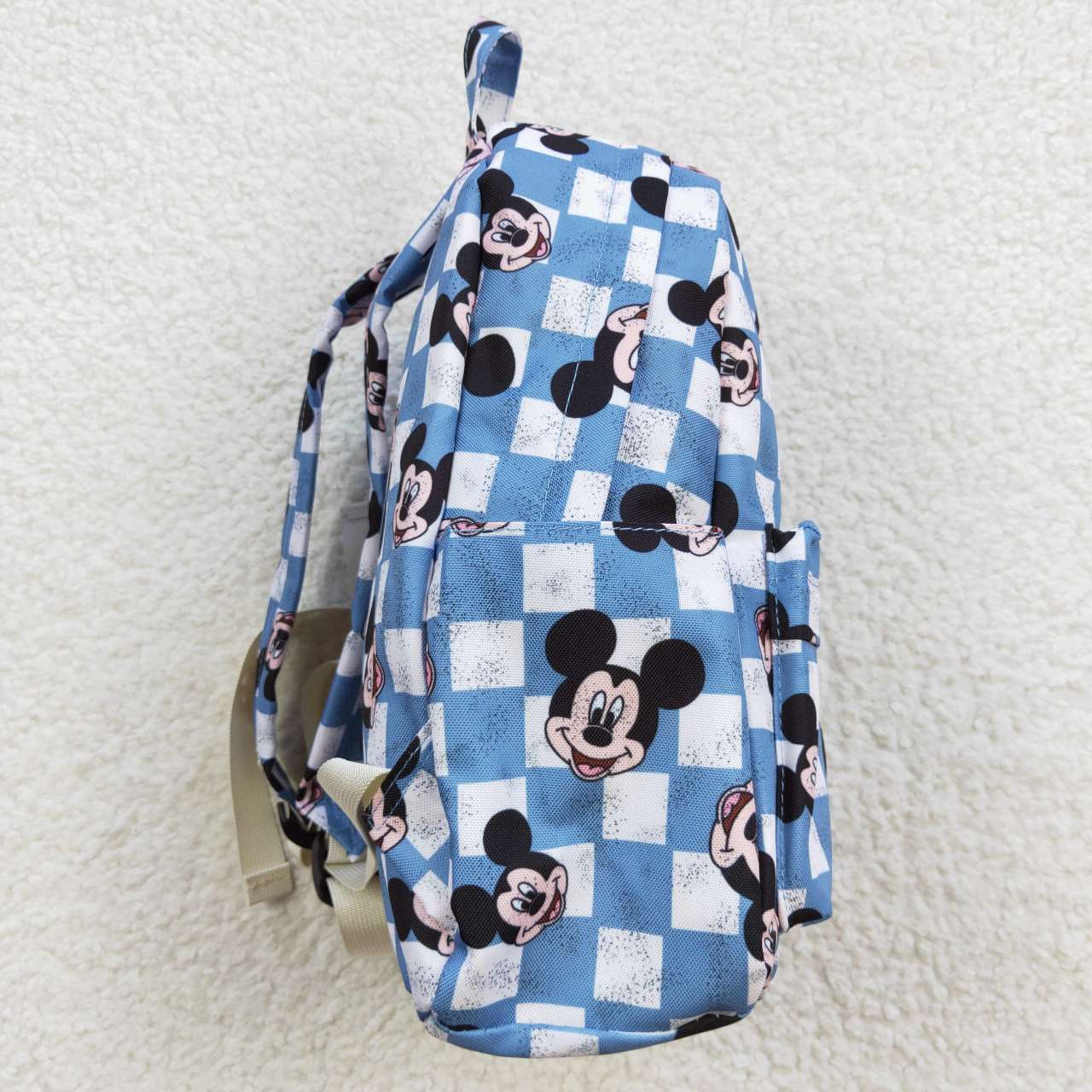 BA0091 Cartoon Mickey Blue Beige Check Backpack