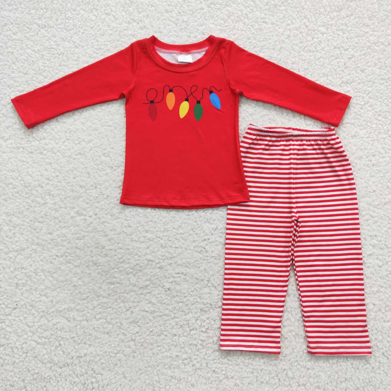 rts no moq BLP0251 Lantern Red Long Sleeve Red and White Stripe Trouser Set