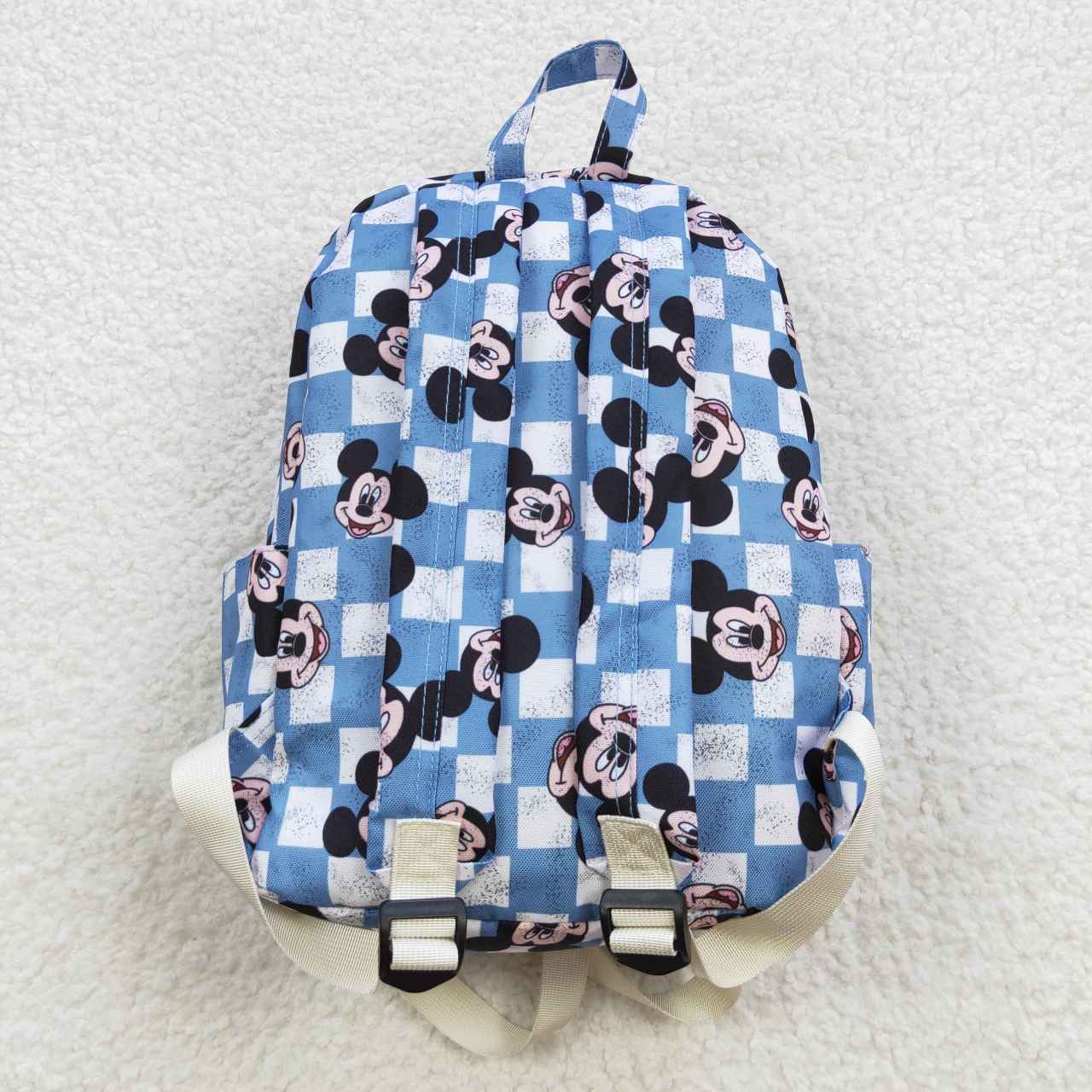 BA0091 Cartoon Mickey Blue Beige Check Backpack