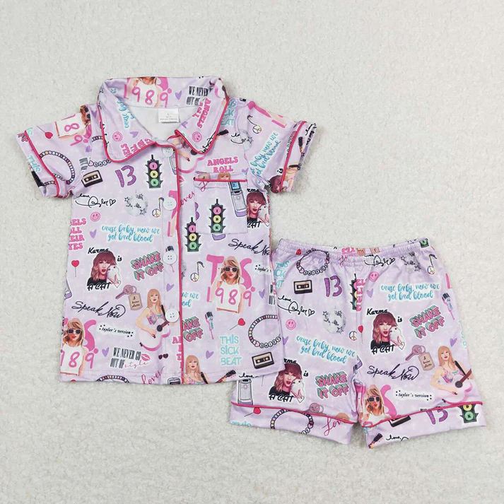 RTS Baby Toddler Girls Singer 1989 Flutter Sleeve Tunic Top Shorts Clothes Sets