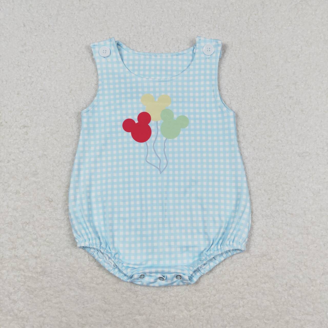 RTS no moq SR1204 Mickey Balloon Blue Plaid Vest Bodysuit