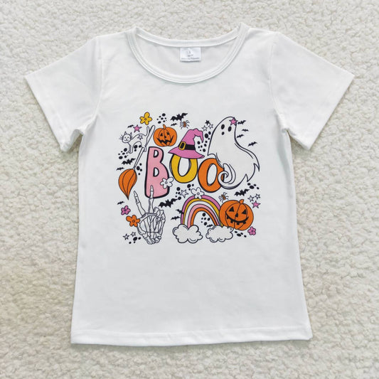 GT0291 boo rainbow pumpkin white short sleeve top