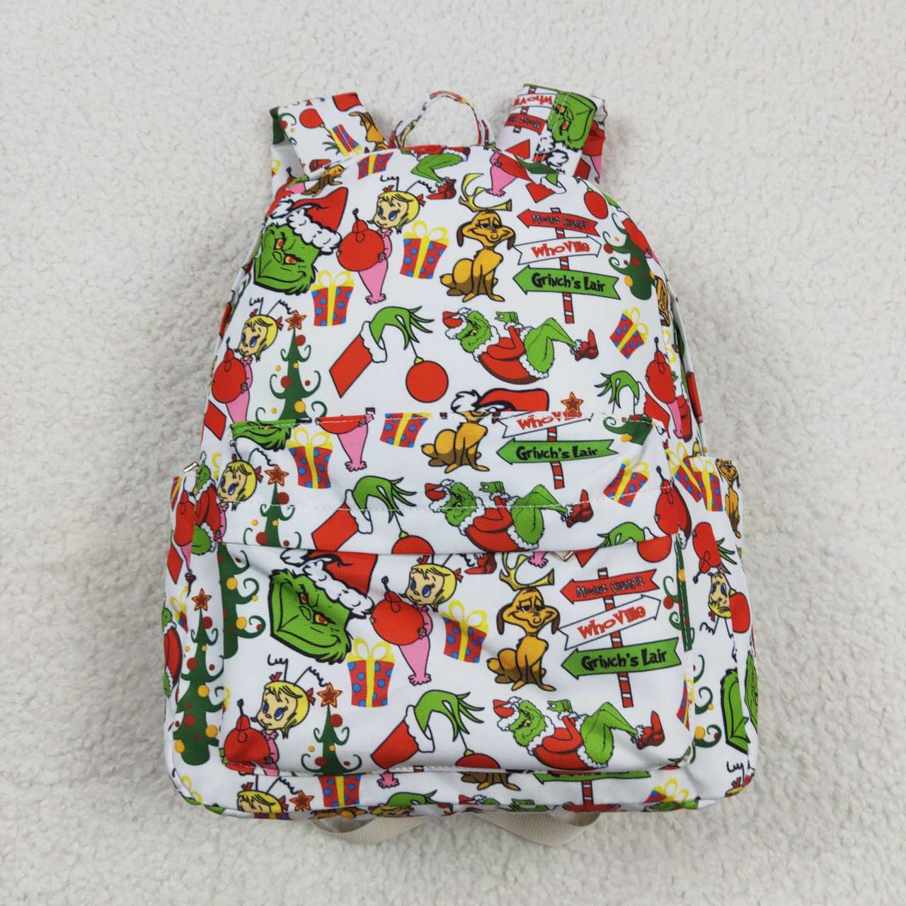 BA0138 Cartoon grinch white backpack