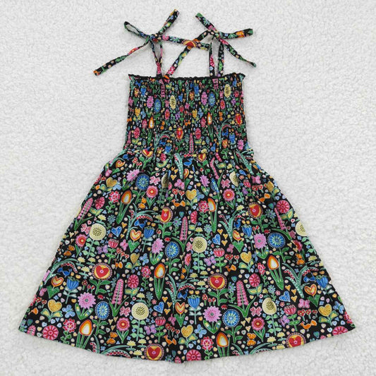 RTS NO MOQ（In Stock ) GSD0365 Multicolored floral black elastic dress