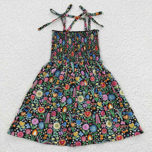 GSD0365 Multicolored floral black elastic dress