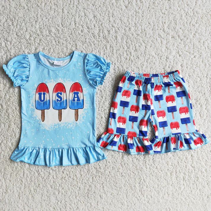 RTS 4th of July Baby Girls Boys USA Sibling Popsicle Shorts Clothes Sets