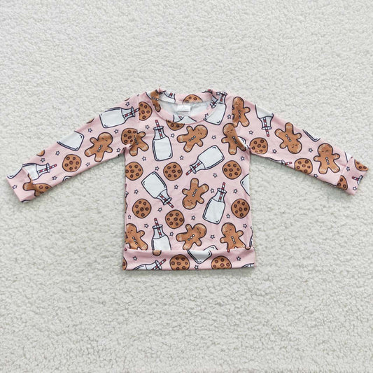 GT0220 Gingerbread Man Milk Cookie Pink Long Sleeve Top